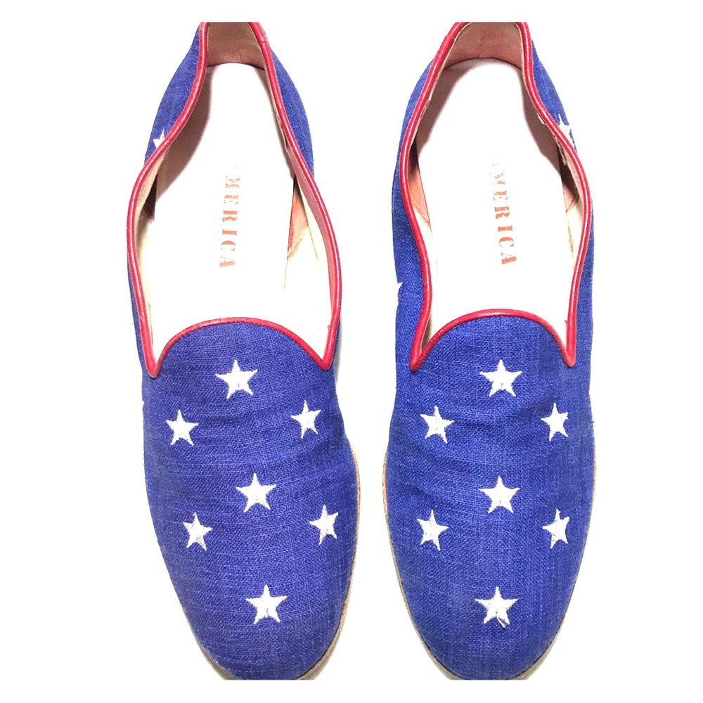 America Brand white stars linen/ leather slipper…